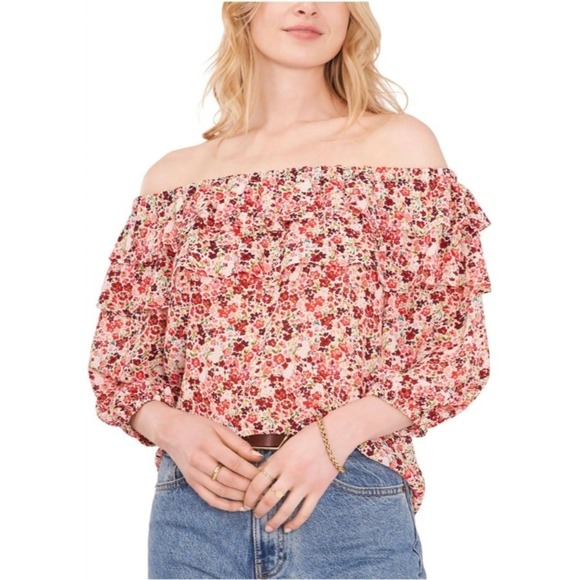 Vince Camuto‎ Floral Off Shoulder Ruffle Blouse Top Desert Summer XS NWT $68 - Picture 1 of 13